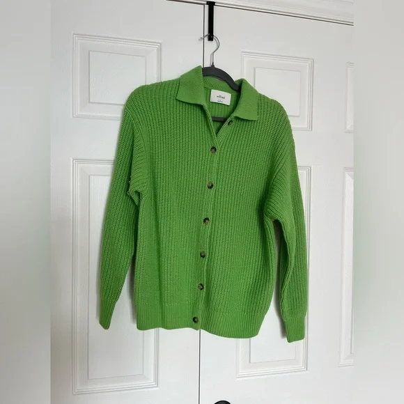 WILFRED CLAUDETTE LIME GREEN 100% MERINO WOOL CARDIGAN SMALL - Picture 4 of 7